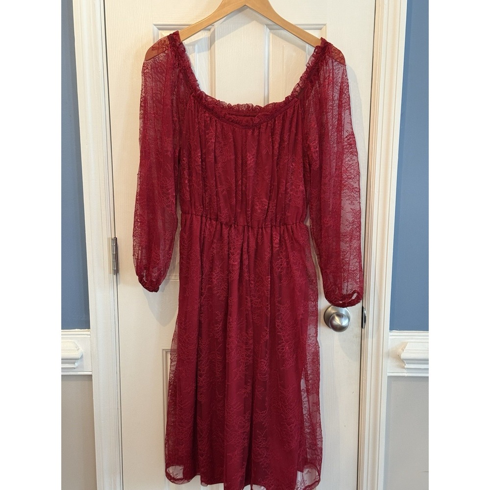 lane bryant Red Lacey Sheer Elastic Waist Dress Women's Size 20 Pockets Party